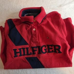 Men's Tommy Hilfiger Red Polo Shirt Custom Fit Spellout Logo Small S/P
